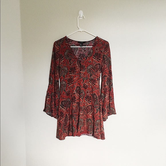 red long sleeve boho dress